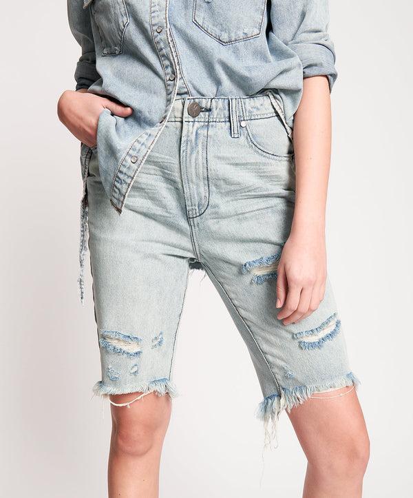 One Teaspoon Truckers Mid Waist Relaxed Denim Shorts - Salty Dog