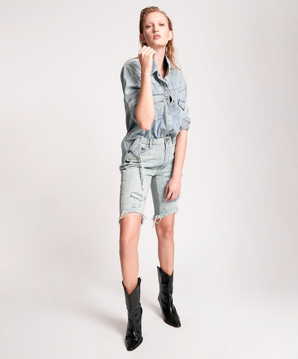 one teaspoon Truckers Mid Waist Relaxed Denim Shorts - Salty Dog