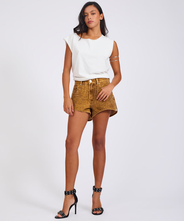 one Teaspoon Truckers Mid Waist Relaxed Flocked Denim Shorts - Burnt Tobacco