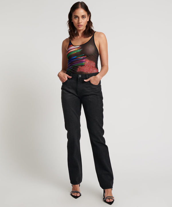 one teaspoon Truckers Mid Waist Straight Leg Denim Jeans - Black Oak