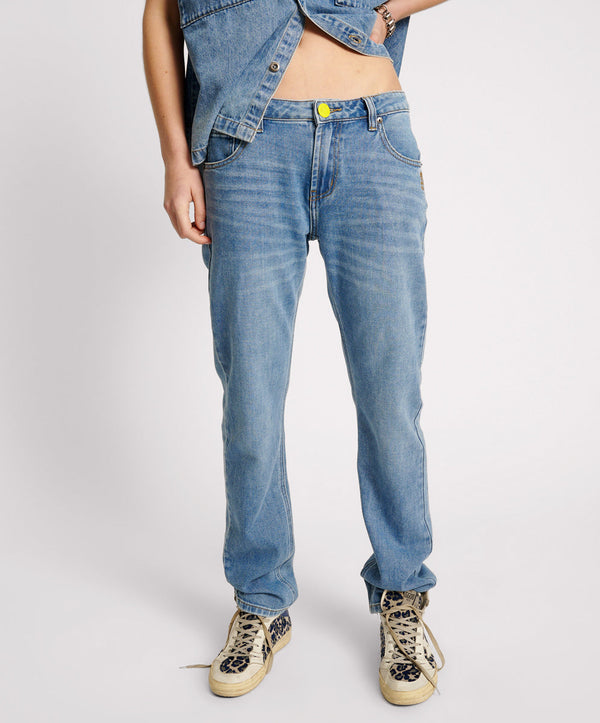 One Teaspoon Truckers Mid Waist Straight Leg Denim Jeans - Blue Rapture