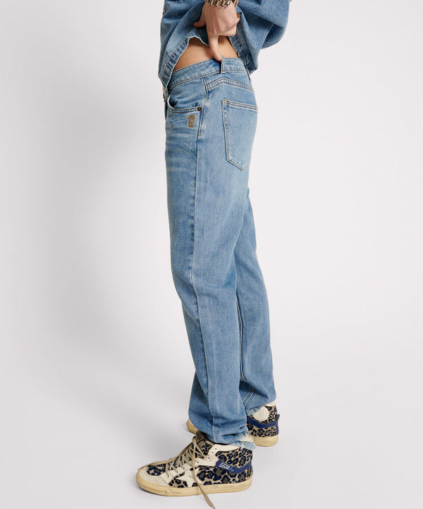 One Teaspoon Truckers Mid Waist Straight Leg Denim Jeans - Blue Rapture