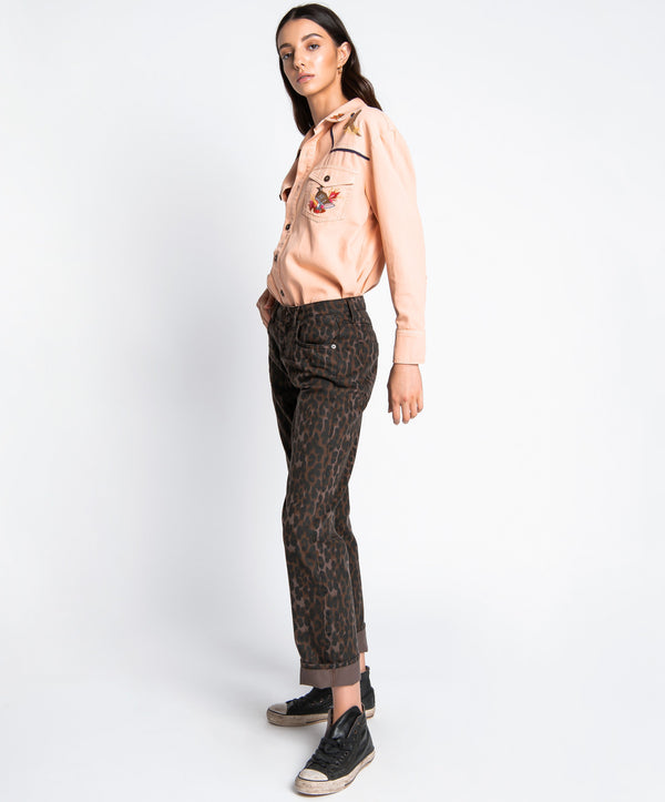 One Teaspoon Truckers Mid Waist Straight Leg Denim Jeans - Bronze Leo