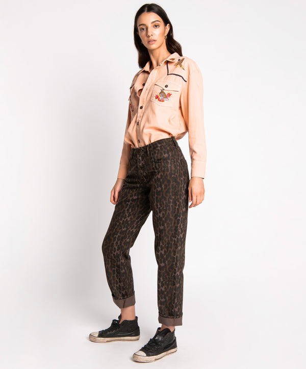 One Teaspoon Truckers Mid Waist Straight Leg Denim Jeans - Bronze Leo