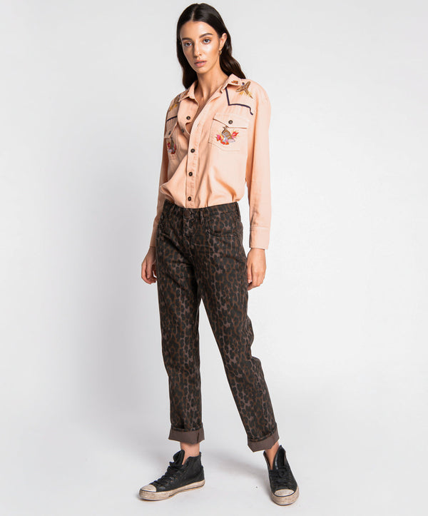 one teaspoon Truckers Mid Waist Straight Leg Denim Jeans - Bronze Leo