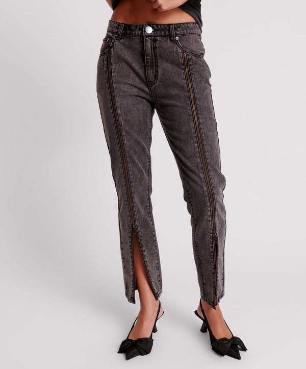 One Teaspoon Truckers Mid Waist Straight Leg Denim Jeans - Faded Black