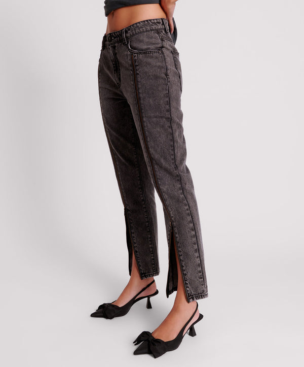 One Teaspoon Truckers Mid Waist Straight Leg Denim Jeans - Faded Black