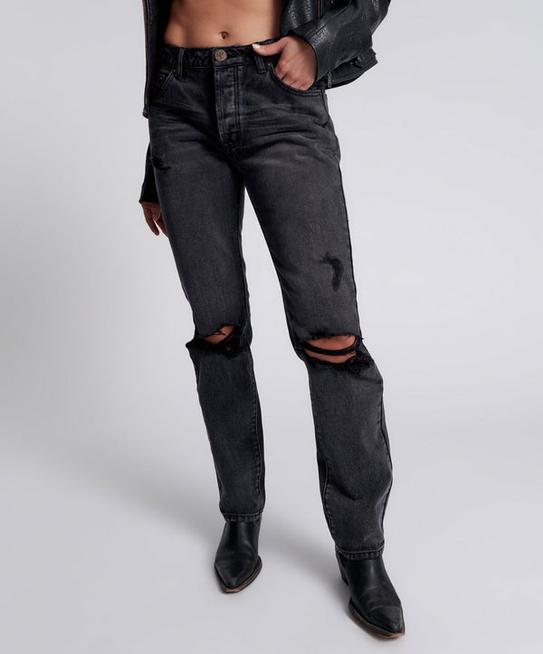 One Teaspoon Truckers Mid Waist Straight Leg Denim Jeans - Faded Black