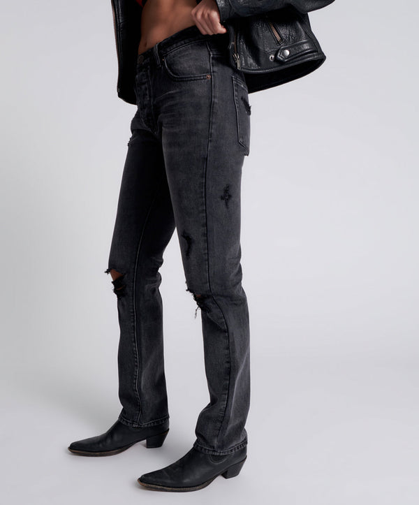 One Teaspoon Truckers Mid Waist Straight Leg Denim Jeans - Faded Black