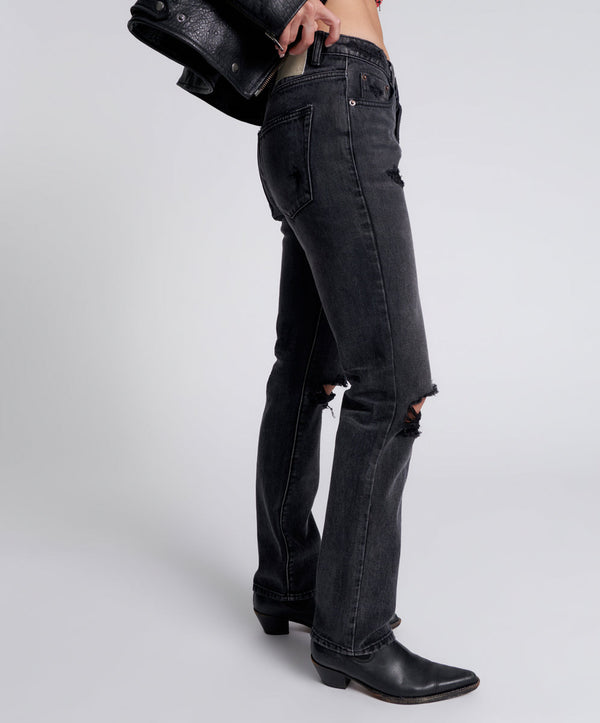 One Teaspoon Truckers Mid Waist Straight Leg Denim Jeans - Faded Black