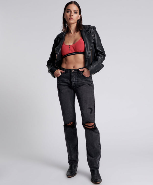 one teaspoon Truckers Mid Waist Straight Leg Denim Jeans - Faded Black