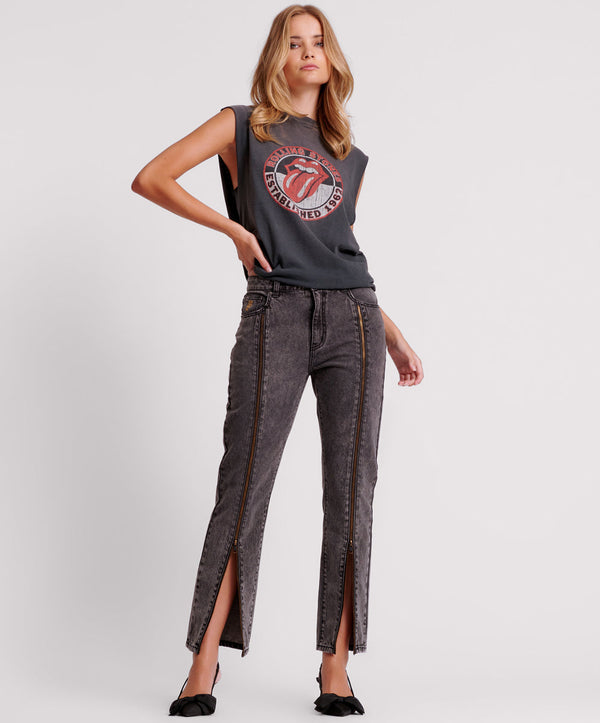 one teaspoon Truckers Mid Waist Straight Leg Denim Jeans - Faded Black