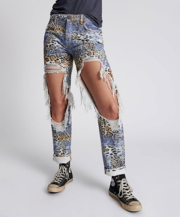 One Teaspoon Truckers Mid Waist Straight Leg Denim Jeans - Leoparty