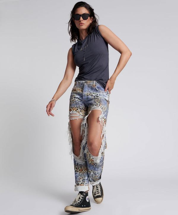 one teaspoon Truckers Mid Waist Straight Leg Denim Jeans - Leoparty