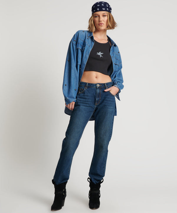 one teaspoon Truckers Mid Waist Straight Leg Denim Jeans - Royal Blue