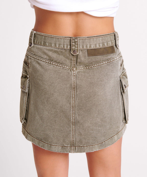One Teaspoon Utility Biker Denim Mini Skirt - Old Khaki