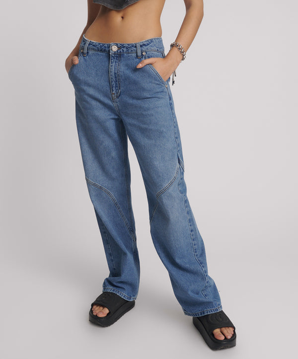 One Teaspoon Western Wonders Mid Waist Straight Leg Denim Jeans - Blue Estate