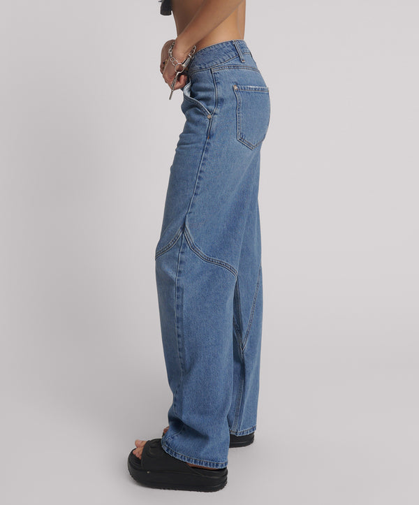 One Teaspoon Western Wonders Mid Waist Straight Leg Denim Jeans - Blue Estate