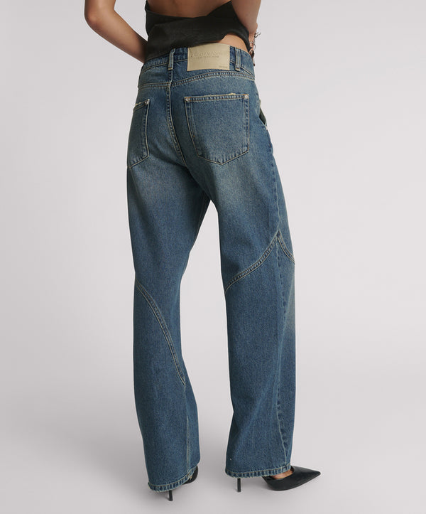 One Teaspoon Western Wonders Mid Waist Straight Leg Denim Jeans - Blue Thunder
