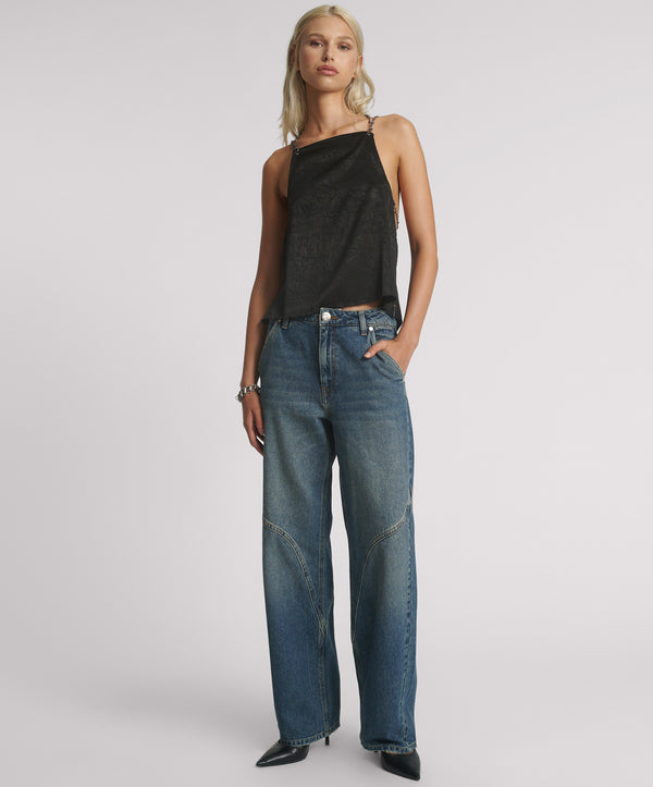 one teaspoon Western Wonders Mid Waist Straight Leg Denim Jeans - Blue Thunder