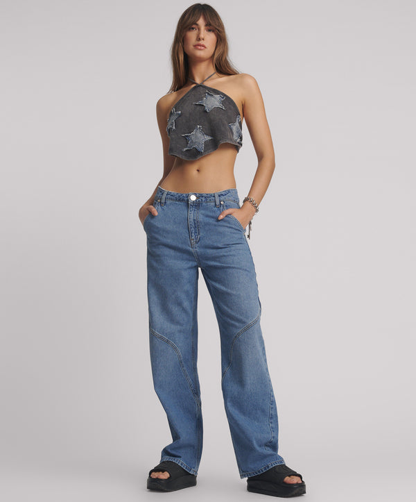 one teaspoon Western Wonders Mid Waist Straight Leg Denim Jeans - Blue Estate
