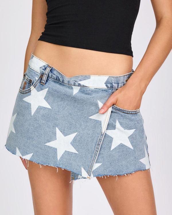 One Teaspoon Wrap Low Waist Mini Denim Skirt - Starwash Blue