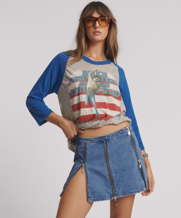 One Teaspoon Zip Mid Waist Micro Mini Denim Skirt - Blue Estate