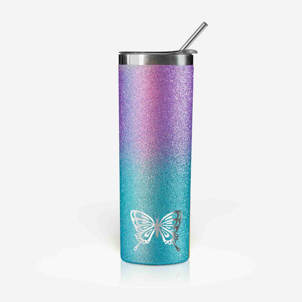 onebttl Butterfly Skinny Glitter Tumbler