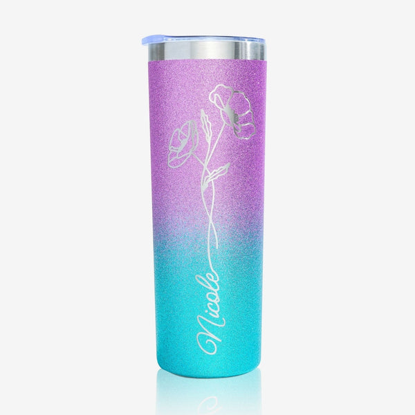 onebttl Personalized Birthday Gifts - Customized Name and Birth Month Flowers on Stainless Steel Tumbler