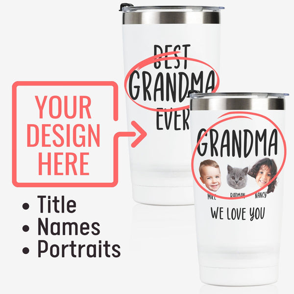 Onebttl Personalized Grandma Tumbler With Names And Portraits (Customize Title Names And Portraits)