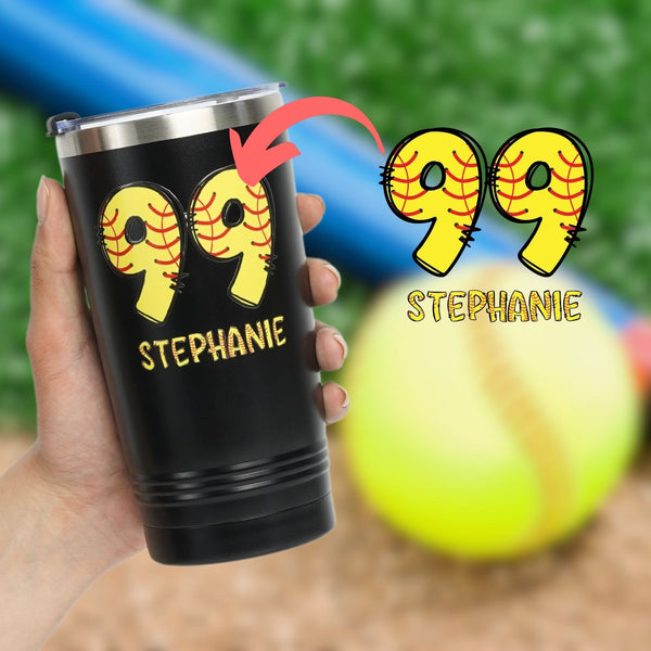 Onebttl Personalized Softball Gifts - Customize Name And Number Of Player On Stainless Steel Tumbler