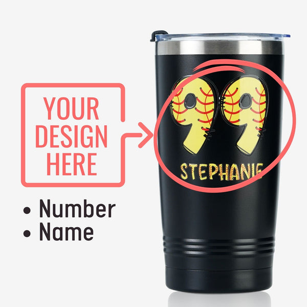 Onebttl Personalized Softball Gifts - Customize Name And Number Of Player On Stainless Steel Tumbler