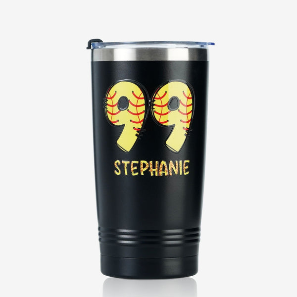 onebttl Personalized Softball Gifts - Customize Name and Number of Player on Stainless Steel Tumbler
