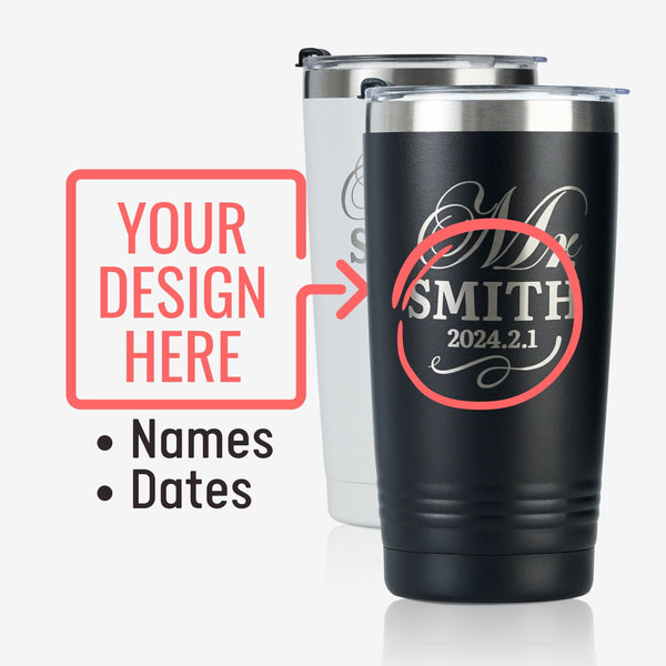 Onebttl Personalized Wedding Gifts For Couples - Customize Name And Date On Stainless Steel Tumblers (Set Of 2)