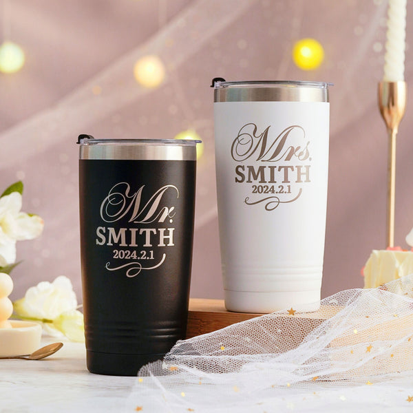 Onebttl Personalized Wedding Gifts For Couples - Customize Name And Date On Stainless Steel Tumblers (Set Of 2)