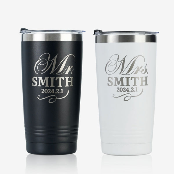onebttl Personalized Wedding Gifts for Couples - Customize Name and Date on Stainless Steel Tumblers (Set of 2)