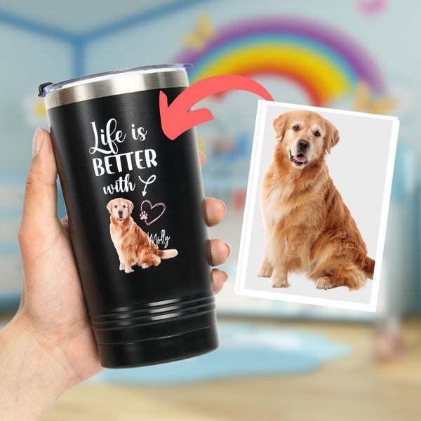 Onebttl Stainless Steel Tumbler For Pet Owners - Customized Pet Photo And Name - Life Is Better With 'Your Pet Name'