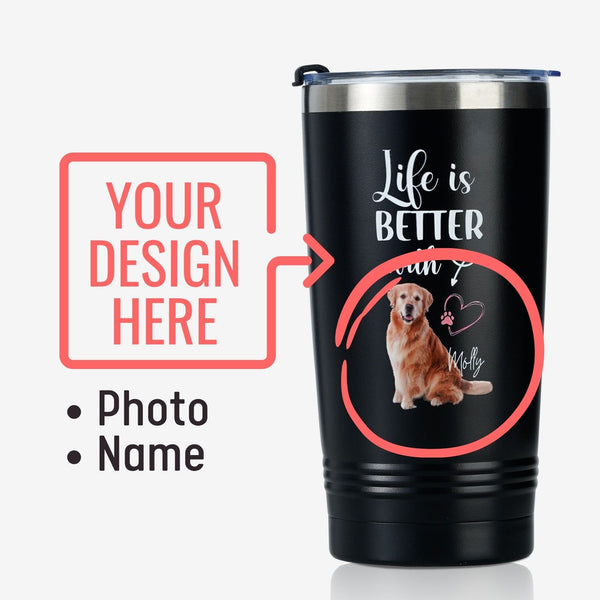 Onebttl Stainless Steel Tumbler For Pet Owners - Customized Pet Photo And Name - Life Is Better With 'Your Pet Name'