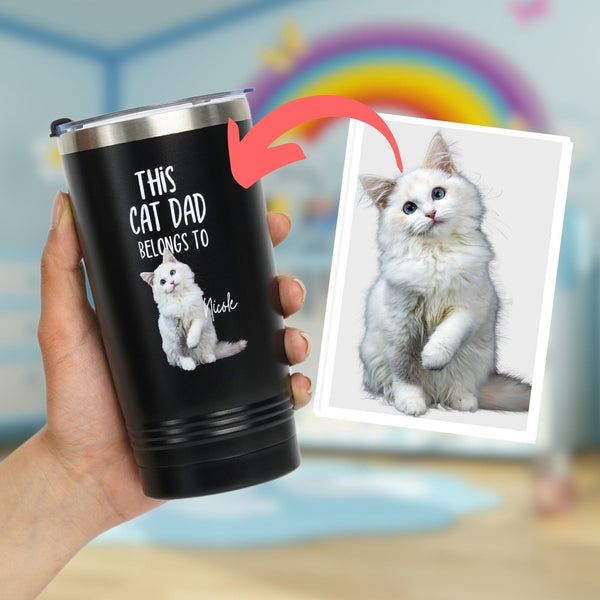 Onebttl Stainless Steel Tumbler For Pet Owners - Customized Pet Photo And Name - This Cat Dad/Mom Belongs To 'Your Cat Name'