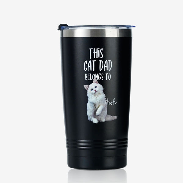 onebttl Stainless Steel Tumbler for Pet Owners - Customized Pet Photo and Name - This Cat Dad/Mom Belongs to 'Your Cat Name'