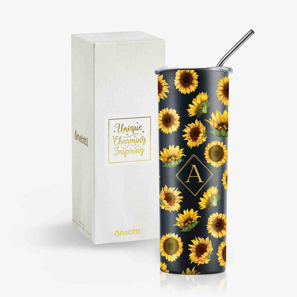 Onebttl Sunflower Skinny Tumbler With Initial For Her