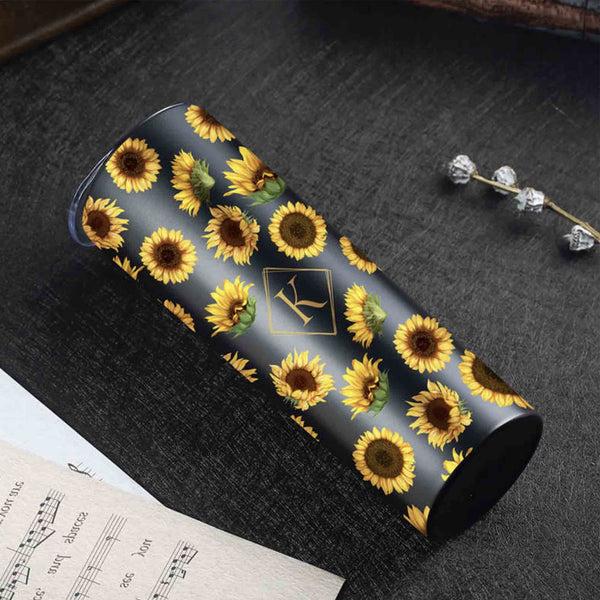 Onebttl Sunflower Skinny Tumbler With Initial For Her