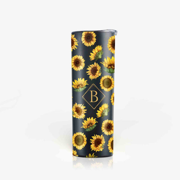 Onebttl Sunflower Skinny Tumbler With Initial For Her