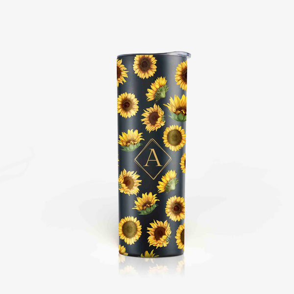 onebttl Sunflower Skinny Tumbler with Initial for Her