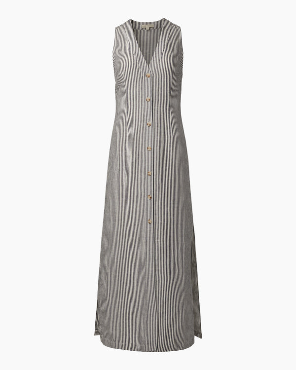 Onia Air Linen Button Down Maxi Dress Deep Navy/White