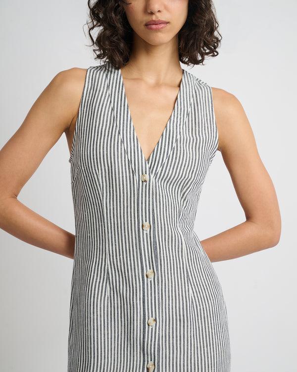 Onia Air Linen Button Down Maxi Dress Deep Navy/White