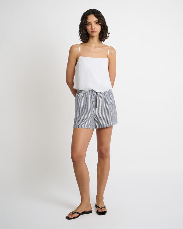 Onia Air Linen Elastic Drawstring Short Deep Navy/White