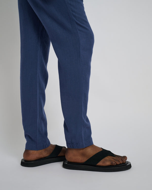 Onia Button Front Elastic Linen Pant Vintage Indigo