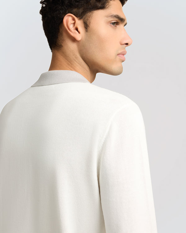 Onia Cotton Knit Long Sleeve Polo Sweatshirt Quiet Grey/White