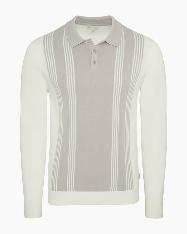 onia Cotton Knit Long Sleeve Polo Sweatshirt Quiet Grey/White